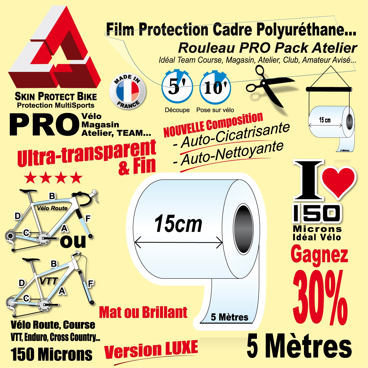 Rouleau Film Protection Cadre Vélo 150 Polyuréthane 15cm Pro Atelier