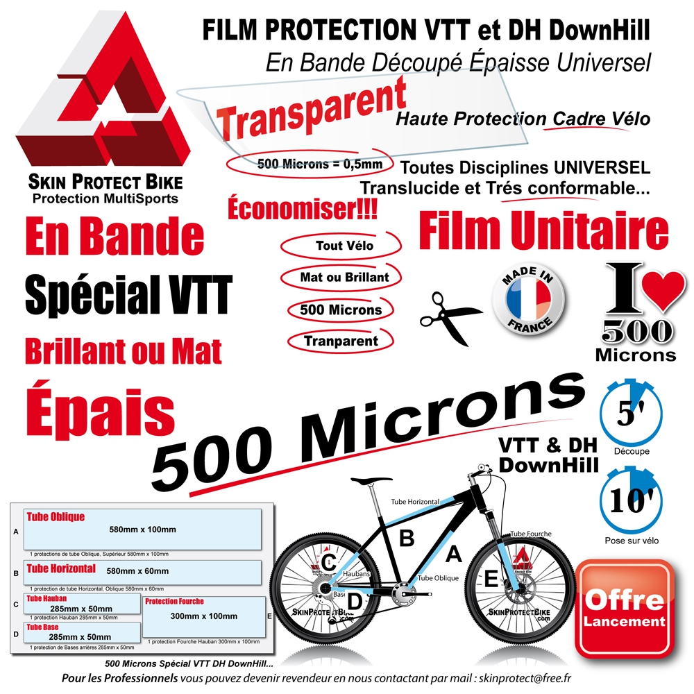 Kit Film Protection cadre VTT 500 Microns Universel Bande Découpé Downhill