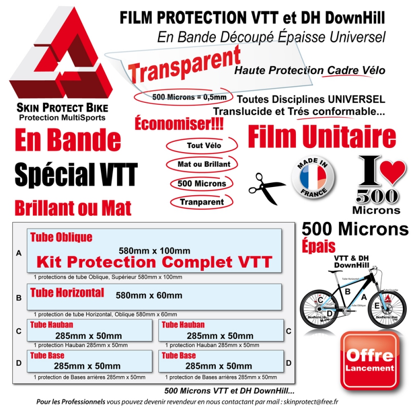 Kit Film Protection cadre VTT 500 Microns Universel Bande Découpé