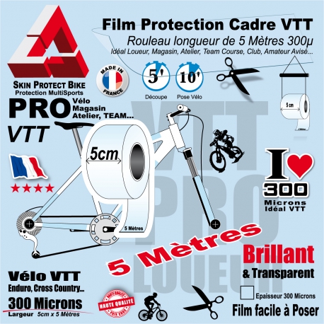 Rouleau Film Protection Cadre VTT PRO 5 cm 300 Microns en rouleau 5 mètres 