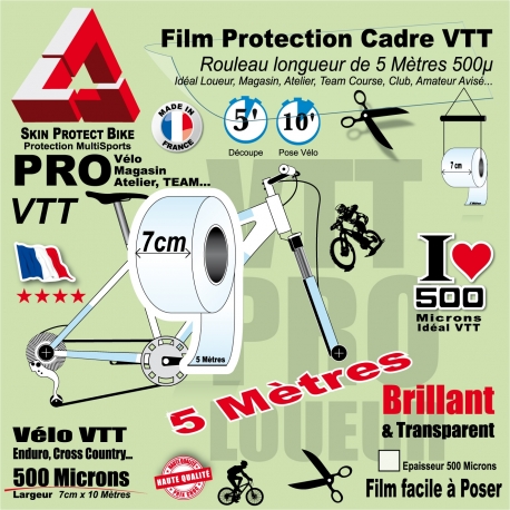 Rouleau Film Protection Cadre VTT PRO 7 cm 500 Microns en rouleau 5 mètres 