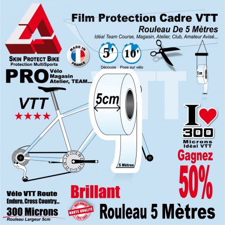 Rouleau Film Protection cadre VTT 300 Microns 5cm en rouleau PRO mat ou brillant