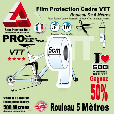 Rouleau Film Protection cadre VTT 500 Microns 10cm en rouleau PRO Finition  Brillant