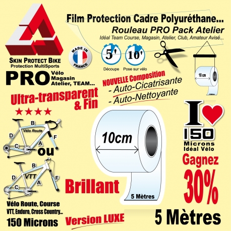 Rouleau Film Protection cadre Vélo 150 Polyuréthane 10cm Pro Atelier Mat ou Brillant