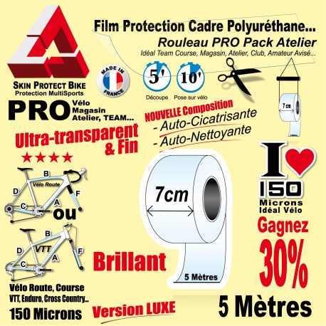 Rouleau Film Protection cadre Vélo 150 Polyuréthane 7cm Pro Atelier Mat ou Brillant