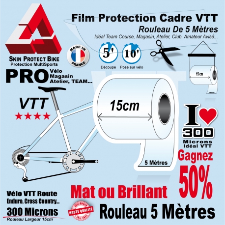 Rouleau Film Protection Cadre VTT PRO 300 Microns en rouleau 5 mètres