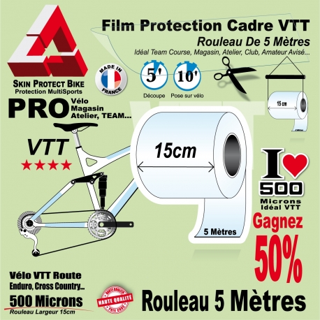 Rouleau Film Protection cadre VTT 500 Microns 15cm en rouleau PRO Brillant