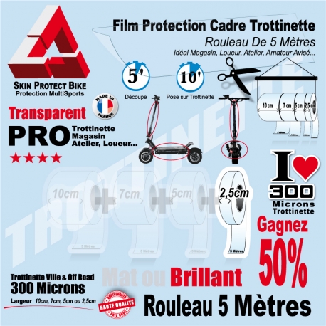 Rouleau Film Protection Cadre Trottinette électrique 300 Microns en rouleau mat ou brillant
