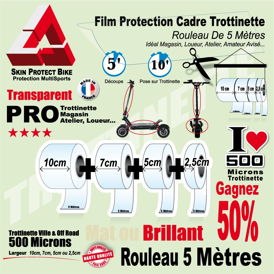 Rouleau Film Protection cadre VTT 500 Microns 10cm en rouleau PRO