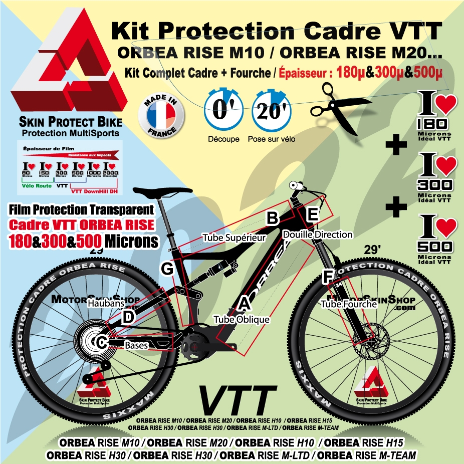 Kit Film Protection Cadre VTT ORBEA RISE 2022 protection cadre transparente  adhésive
