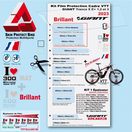 Kit Film Protection VTT GIANT Trance X E+ 2023 2 épaisseurs cadre VTT