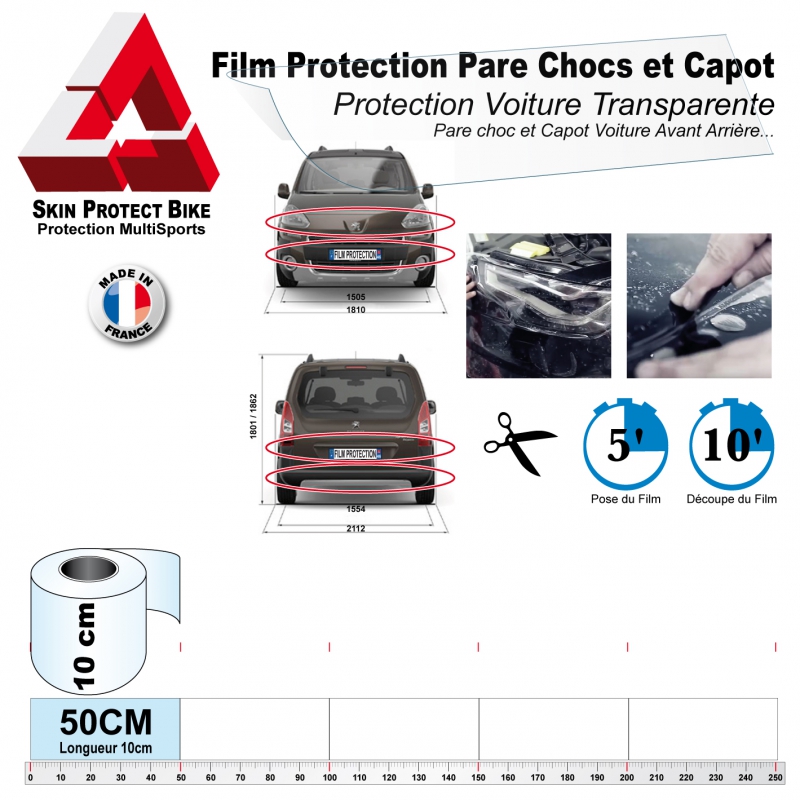 Xotic Tech Film de protection en vinyle transparent pour pare-chocs avant  et phare de voiture (30,5 x 121,9 cm) : : Auto
