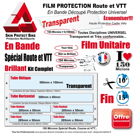 Film de Protection Vélo Route VTT Universel 150 Microns Bande Découpé